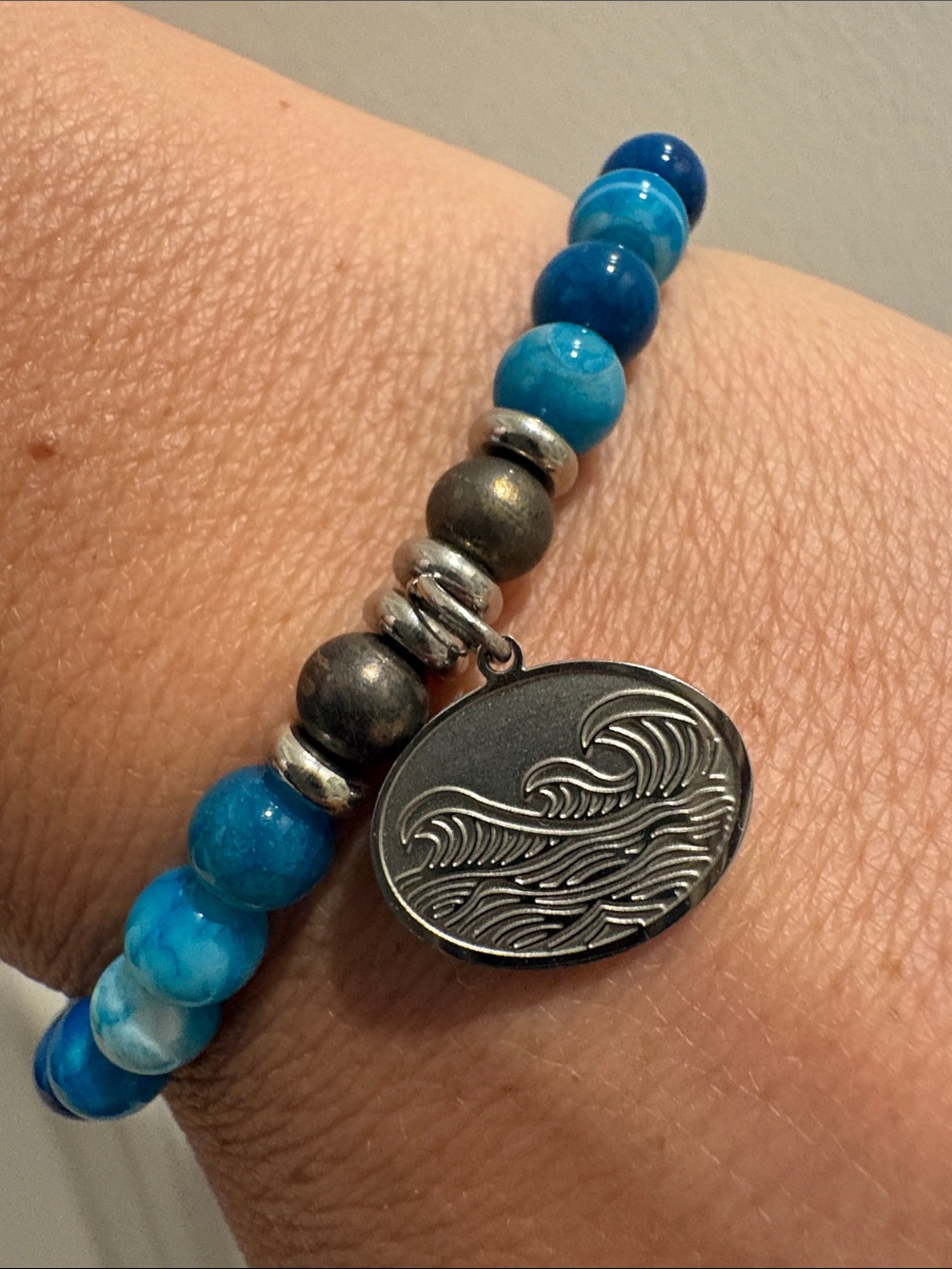 Blue Beaded Wave Charm Bracelet - Picture 3 of 3